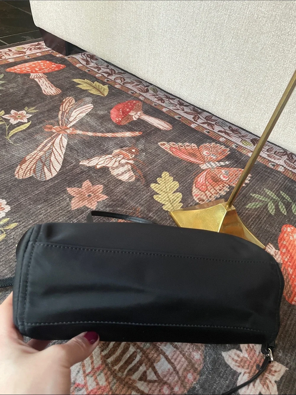 Kate Spade Black Nylon Satchel Bag with Gold Plaque Crossbody Strap EUC